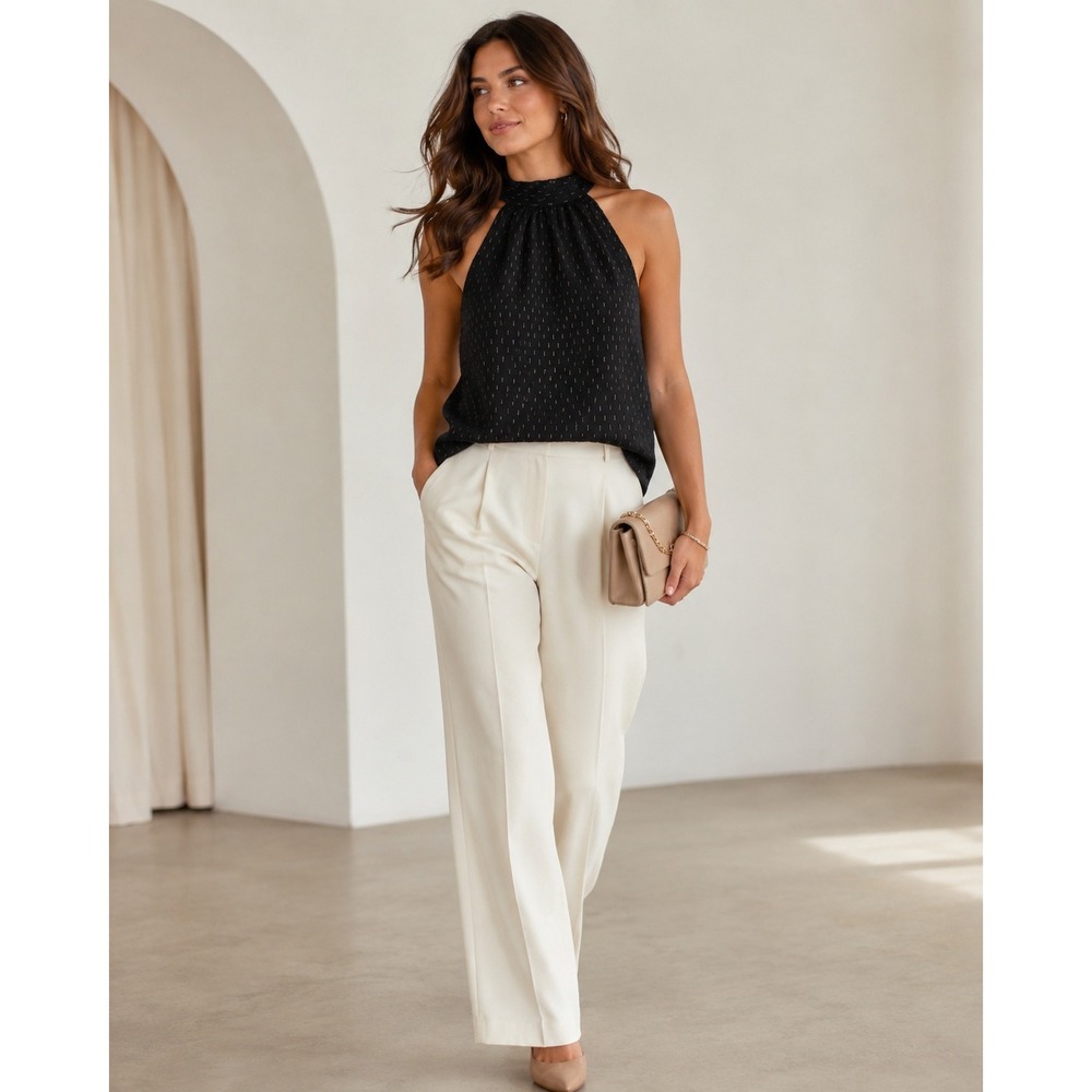 J.Crew Halter Top Metallic Gold Clip Dot Black‎ 12 Holiday Cocktail